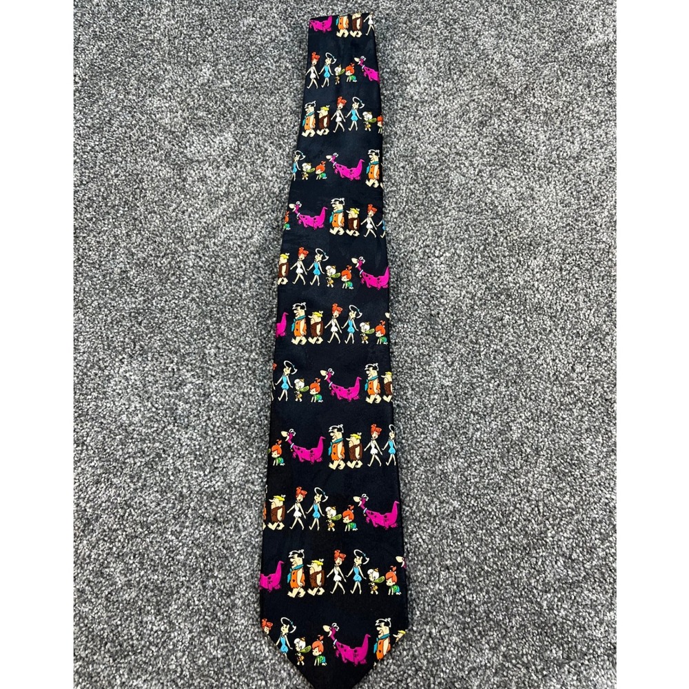 Vintage 1993 Hanna-Barbera The Flintstones Black Character Print Men's Necktie